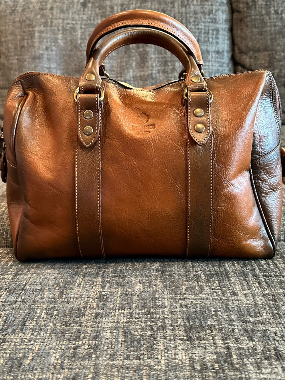 I Medici Firenze Cognac Brown Italian Leather Satchel Doctor Bag Made Italy